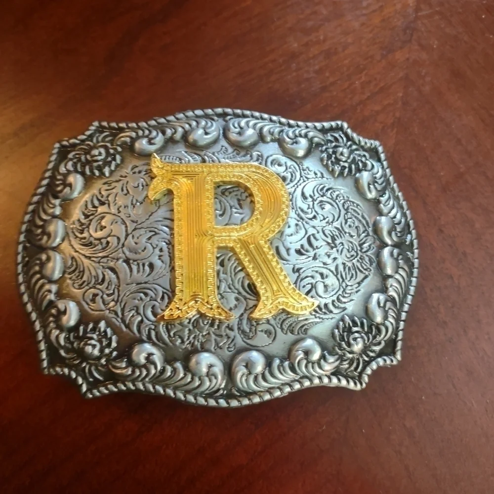 New personalized Monogram initial R men's belt buckle